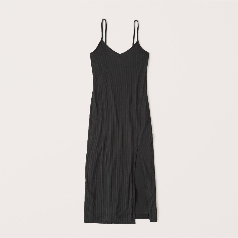 Abercrombie & Fitch Women's Ribbed Knit Midi Dress - Black - XS